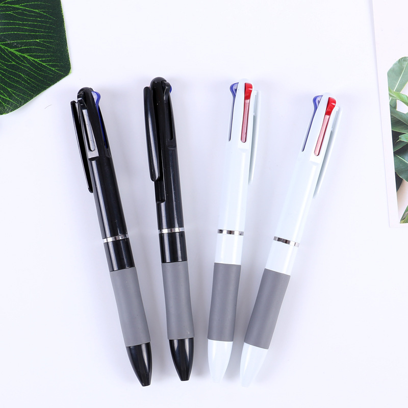 Simple press three-color ballpoint pen custom plastic signature writing office stationery advertising pen manufacturers direct sales details Picture