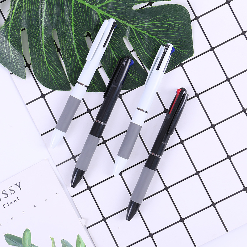 Simple press three-color ballpoint pen custom plastic signature writing office stationery advertising pen manufacturers direct sales Specification drawing