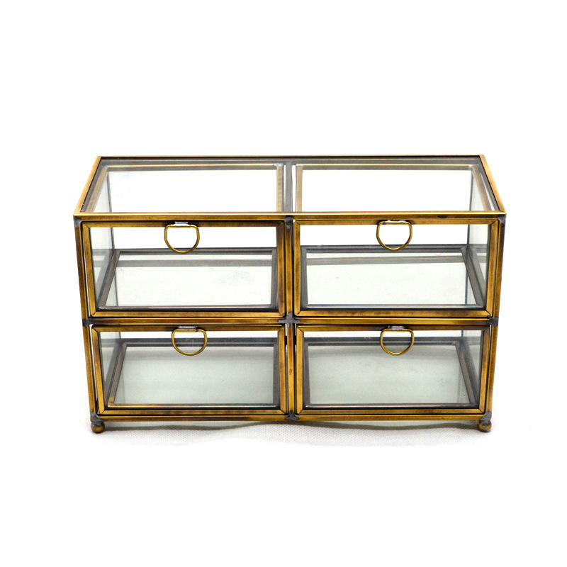 Square four drawer glass jewelry box European jewelry box