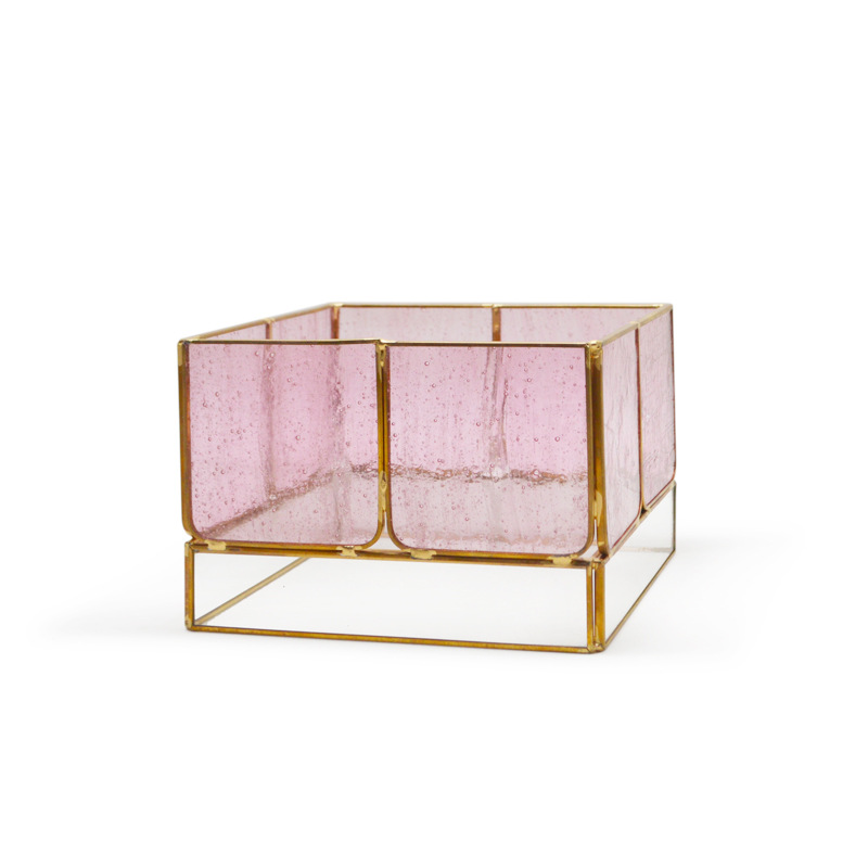 Brass trumpet square nostalgic white pink glass windlamp