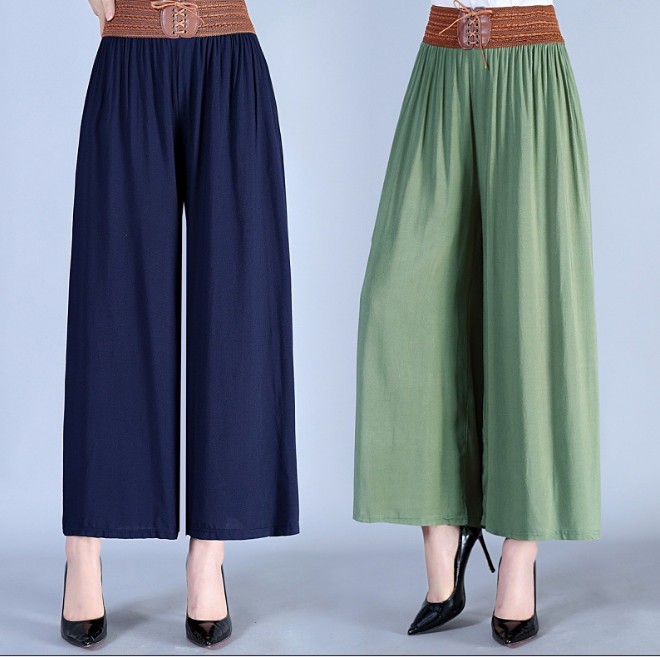 Thin mom wide-leg pants for women, new loose 9-inch pants for middle-aged and elderly people, high-waisted wide-leg wide-leg skirt pants