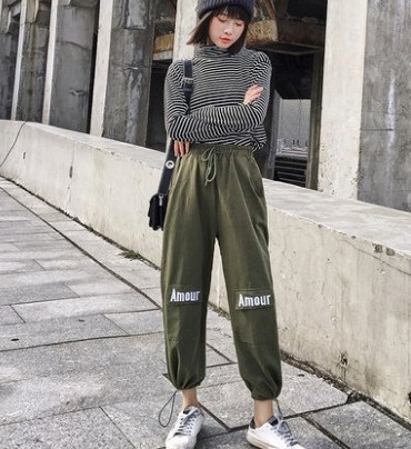 Overalls women's loose student all-fit elasticated waist trousers corset Haren trousers sport casual pants