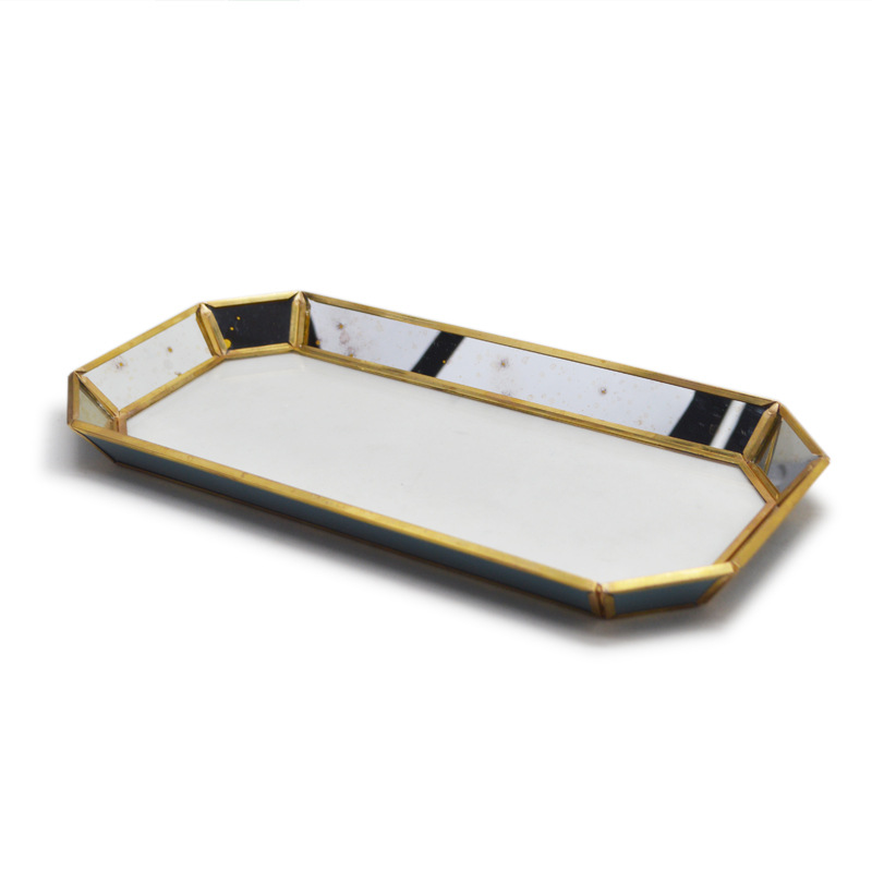 Copper rectangular platinum vintage mirror jewelry candle tray