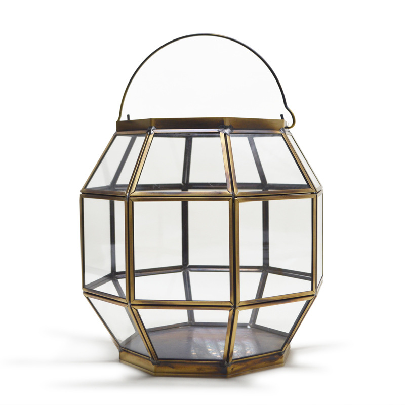 Brass eight - sided spherical glass wind lamp Flower room European household decoration candles candlesticle wind lamp