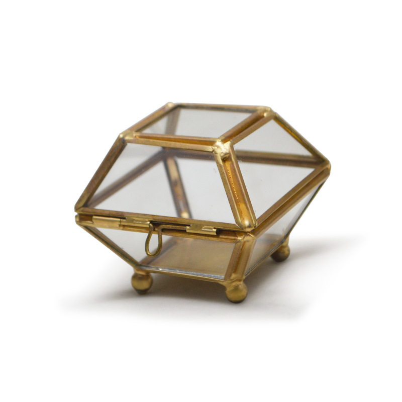 Copper mini glass jewelry box Jewelry ring storage box