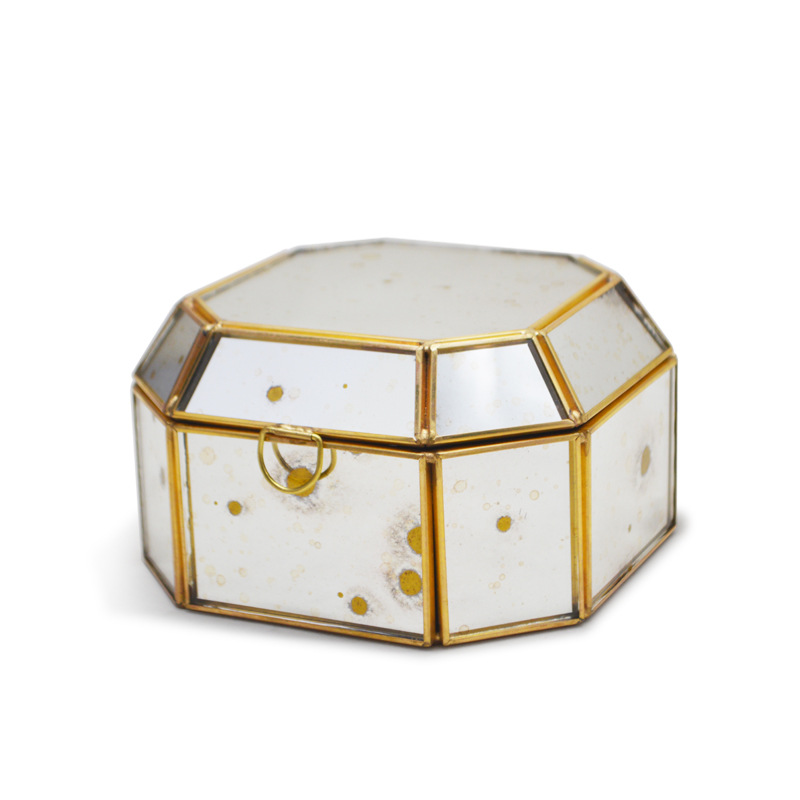 铜色正形铂金复古镜珠宝盒 玻璃收纳盒