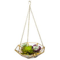 Polygon storage glass flower tray black with chain tray shape glass greenhouse