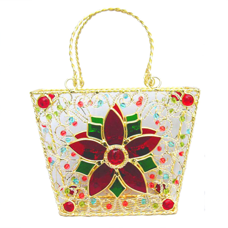 金色铁线圣诞提篮 玻璃圣诞花篮子