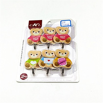 Strong hook 6 pack suction card pack cartoon bear personality creative bathroom plastic sticky hook