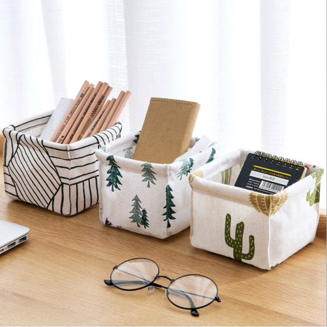 收纳筐 梳妆台化妆品杂物整理盒 棉麻桌面收纳盒办公桌文具