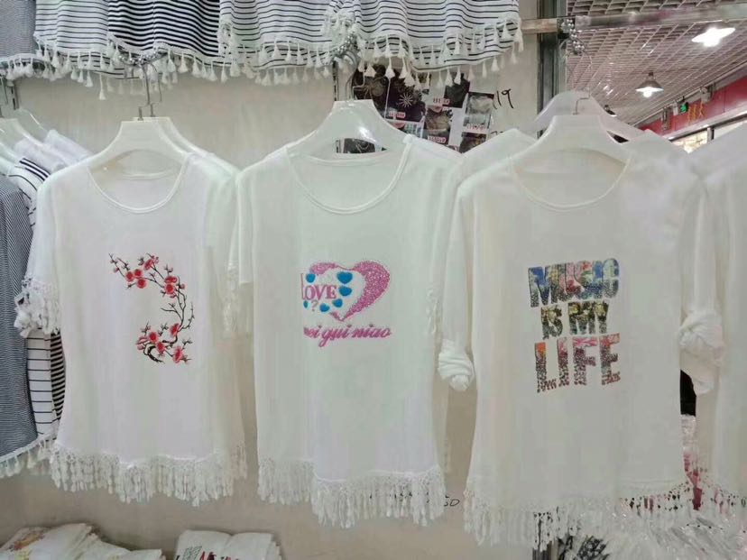 Women's short sleeved tassel white T-shirt manufacturers direct hot style thumbnail