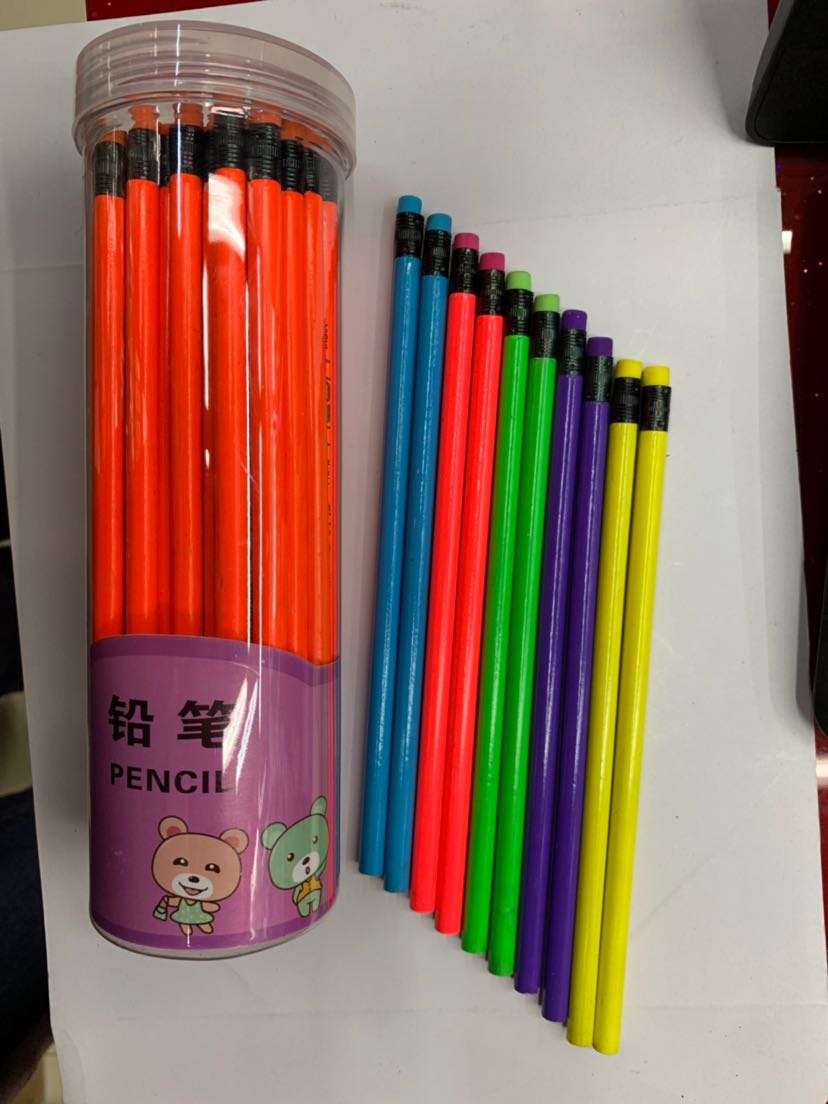 荧光HB写字铅笔，50支桶装，红杆好质量铅笔