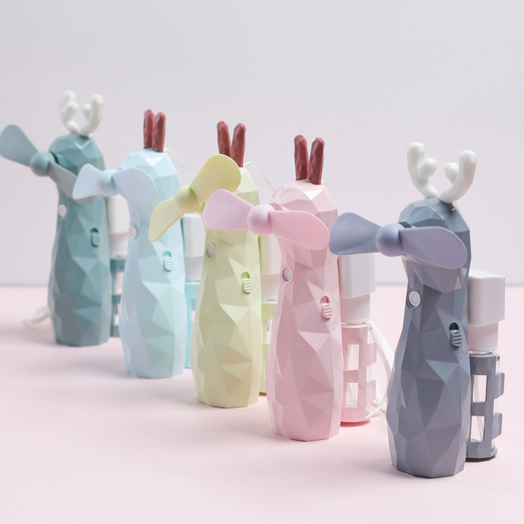 Diamond Rabbit Deer cartoon water jet humidification USB charging spray fan Portable outdoor mini fan