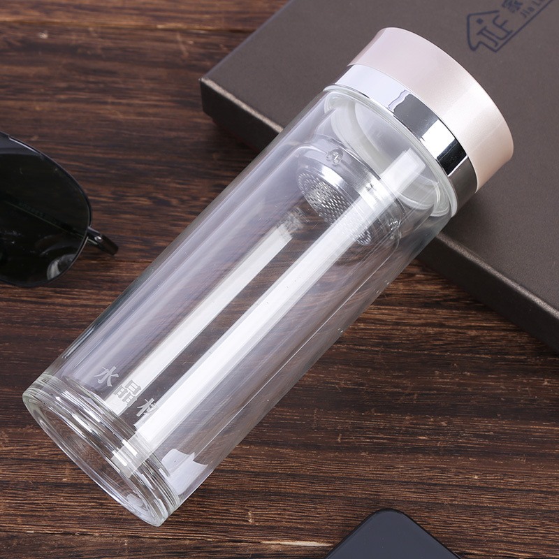Double-layer transparent glass cup, high-end business glass with filter screen, tea water cup, crystal cup, tea cup Specification image