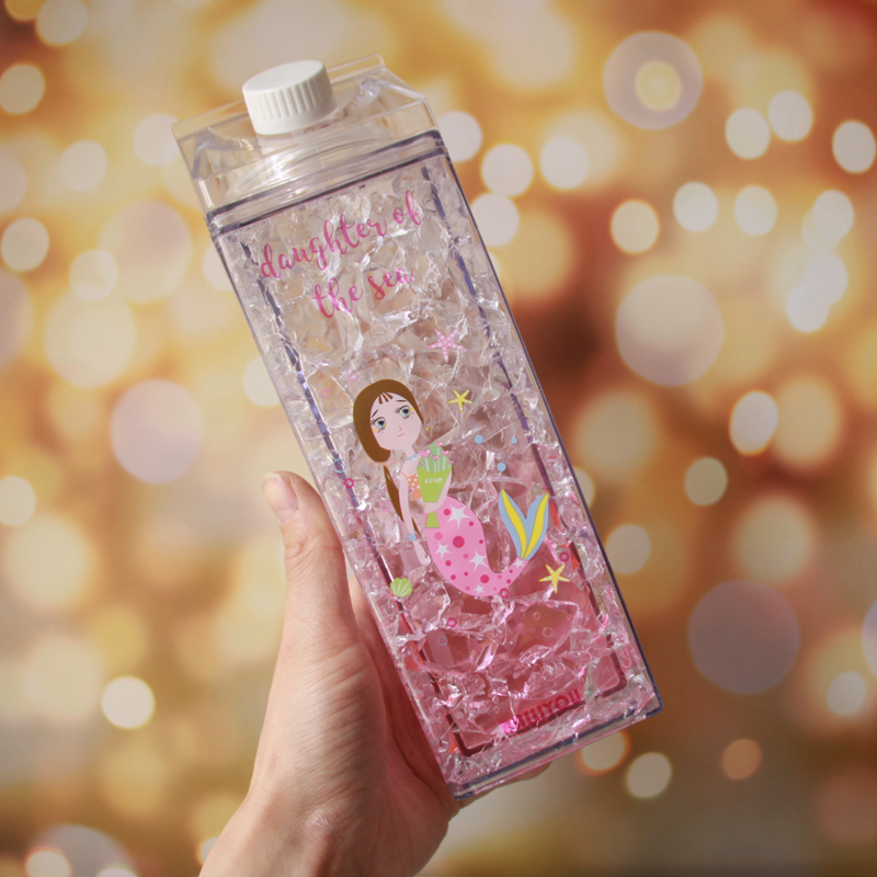 夏日制冷塑料方形美人鱼牛奶冰杯