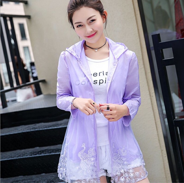 Sun-protective clothing for women, mid-length organza beach wear, embroidered peacock chiffon shirt, air-conditioned shirt details Picture