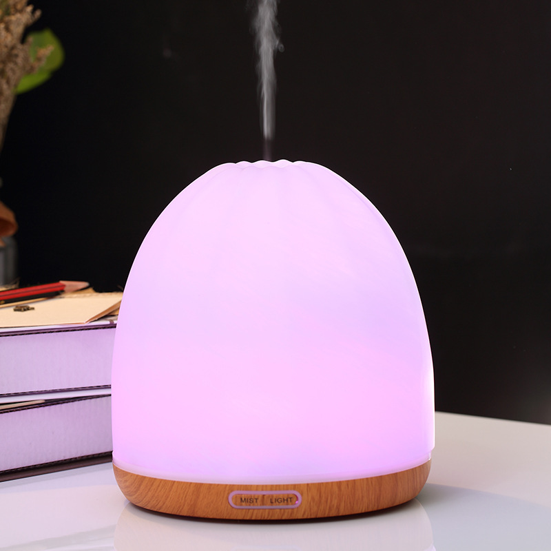 超声波香薰机木纹加湿器厂家300ml家用七彩玻璃