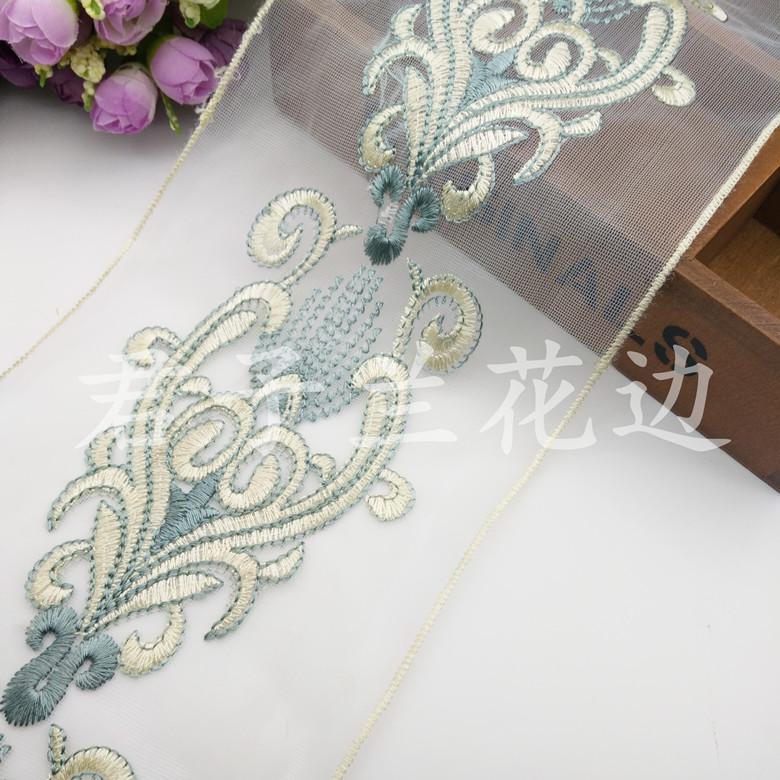 Embroidered lace on mesh fabric details Picture