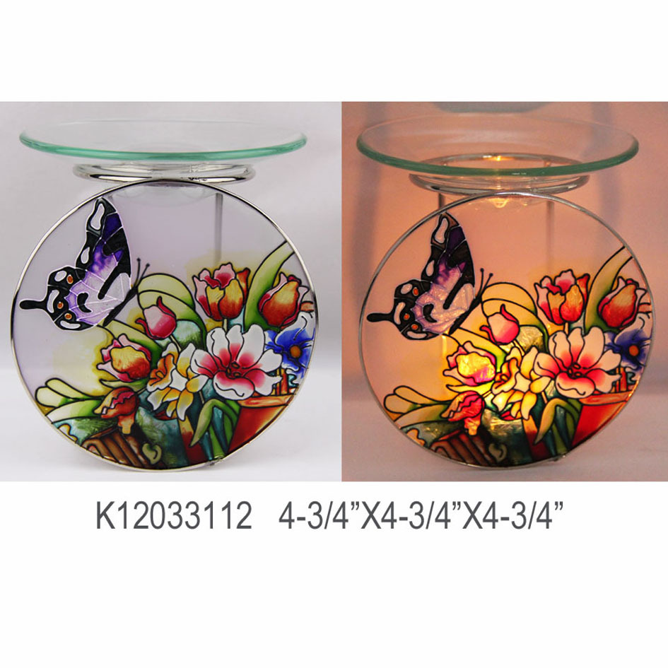 Three stained glass aromatherapy lamps aromatherapy stoves painted flower glass candlestick incense burner