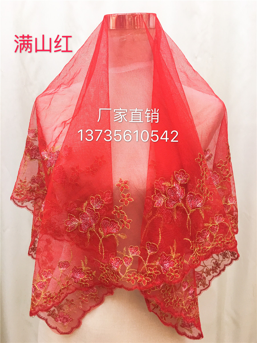 厂家直销 中式结婚盖头 高档金丝刺绣红头纱 中式新娘红盖头 婚庆用品