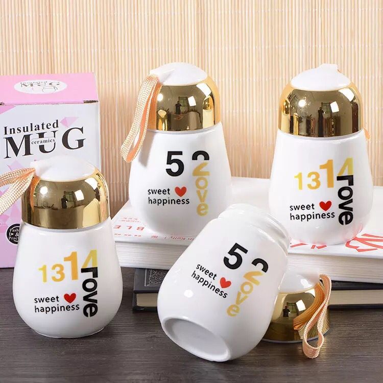 Light bulb ceramic cup, penguin cup, student water cup, creative portable lid, portable cup, flower tea cup Specification image