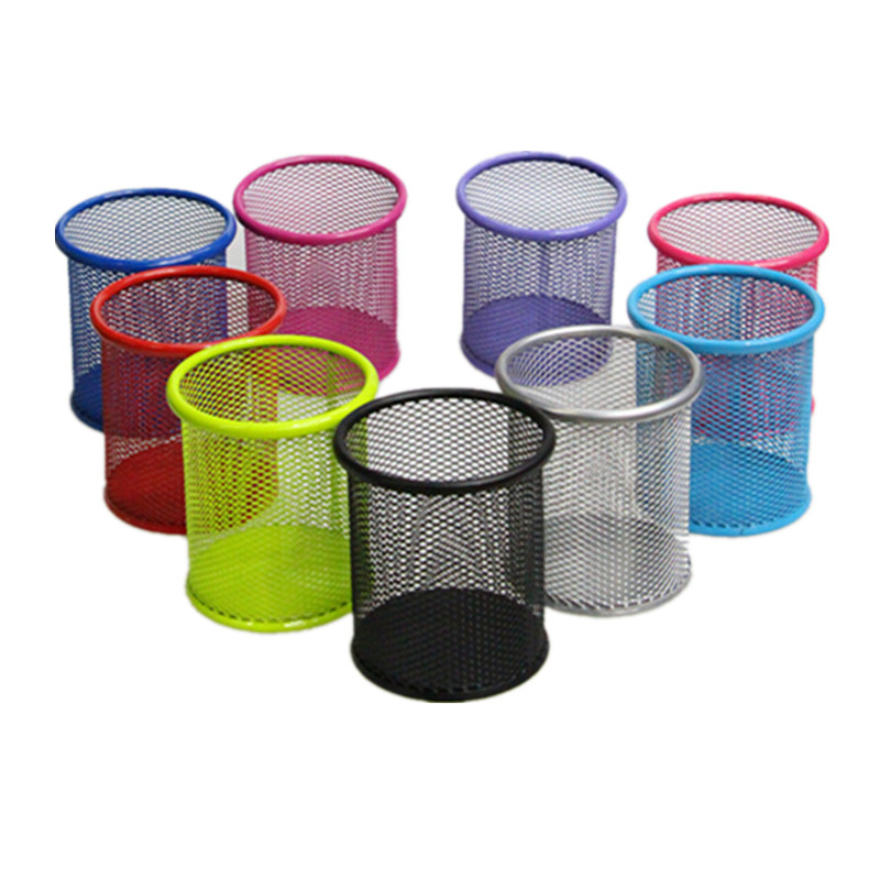 厂家直销 创意时尚文具笔筒 圆形金属网状笔插 办公用品 笔桶图