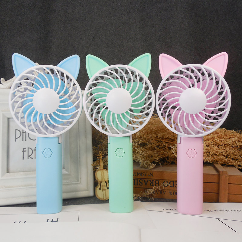 可爱小猫咪软妹手拿小风扇USB充电可折叠便携随身电风扇户外旅游