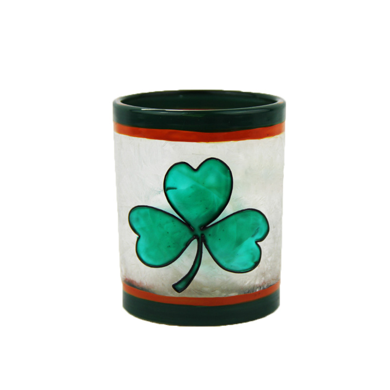 Round Irish glass candle holder Lucky grass candle holder gift glass candle holder