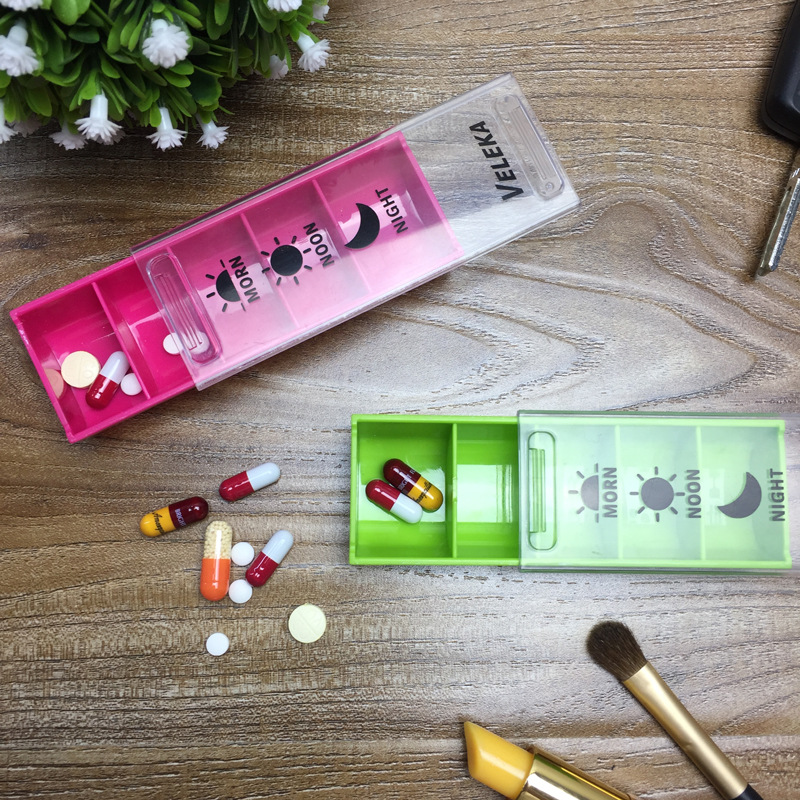 VELEKA迷你药丸盒子薬盒 滑盖随身收纳一周分装药盒五格小药盒细节图
