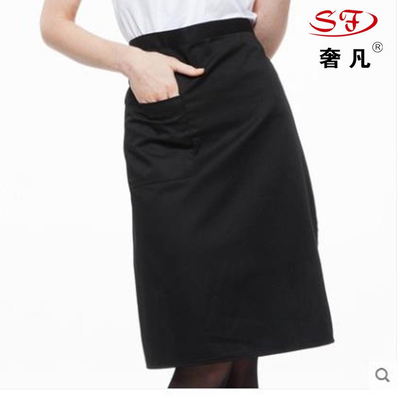 厨房工作服黑色半身围裙女定制厨师围裙男士短款餐厅酒店半截围腰