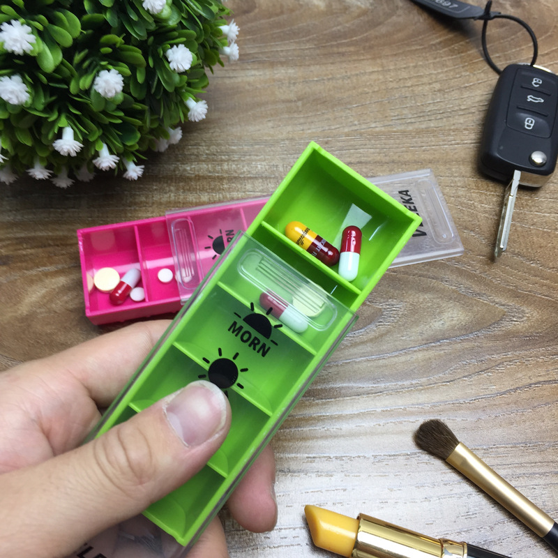 VELEKA迷你药丸盒子薬盒 滑盖随身收纳一周分装药盒五格小药盒产品图