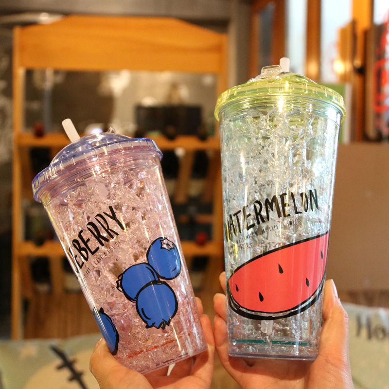 夏日碎冰杯AS双层塑料550ML大水果冰杯
