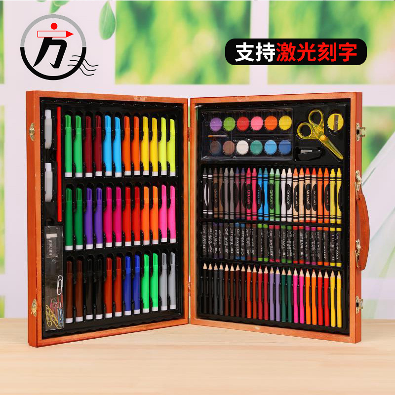 150pcs木盒创意涂鸦幼儿园六一儿童节礼物绘画学习工具画笔套装