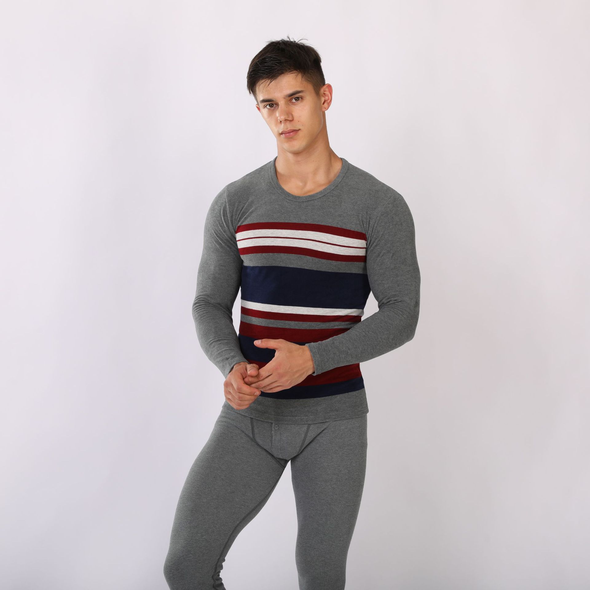 New Men's Cotton Long Johns Wholesale Striped Jacquard Knitted Cotton Thermal Underwear A Generation