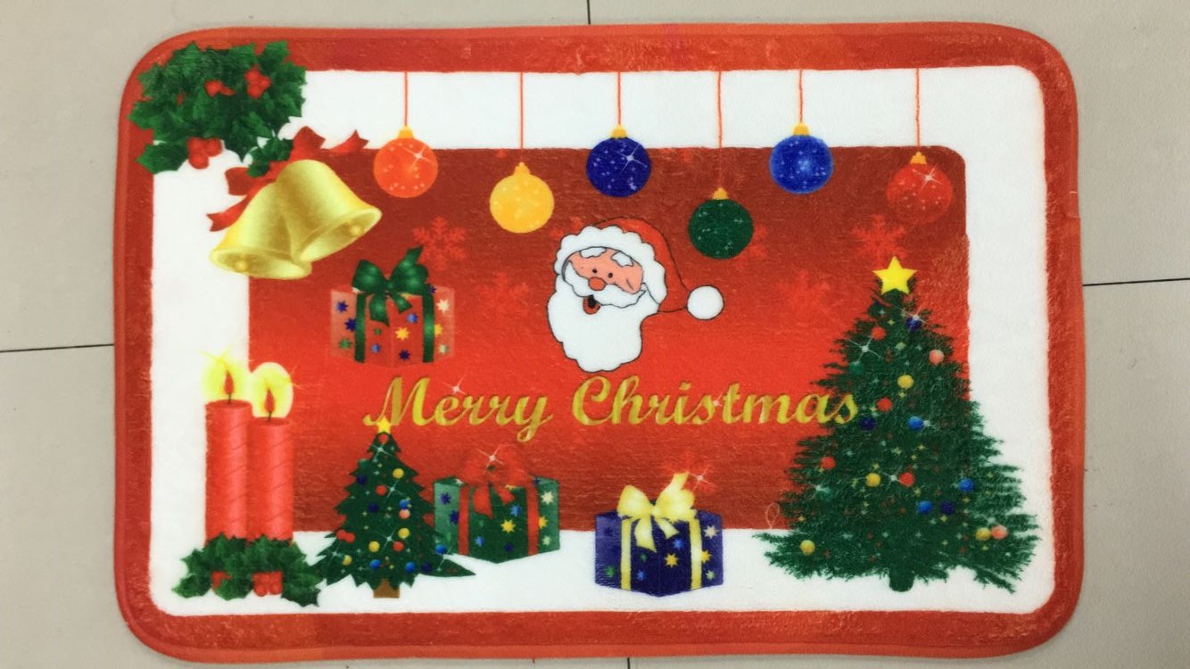 0.8cm flannel Christmas pattern printed floor mat, water-absorbing anti-slip mat, Christmas floor mat, foot mat, door mat Specification drawing