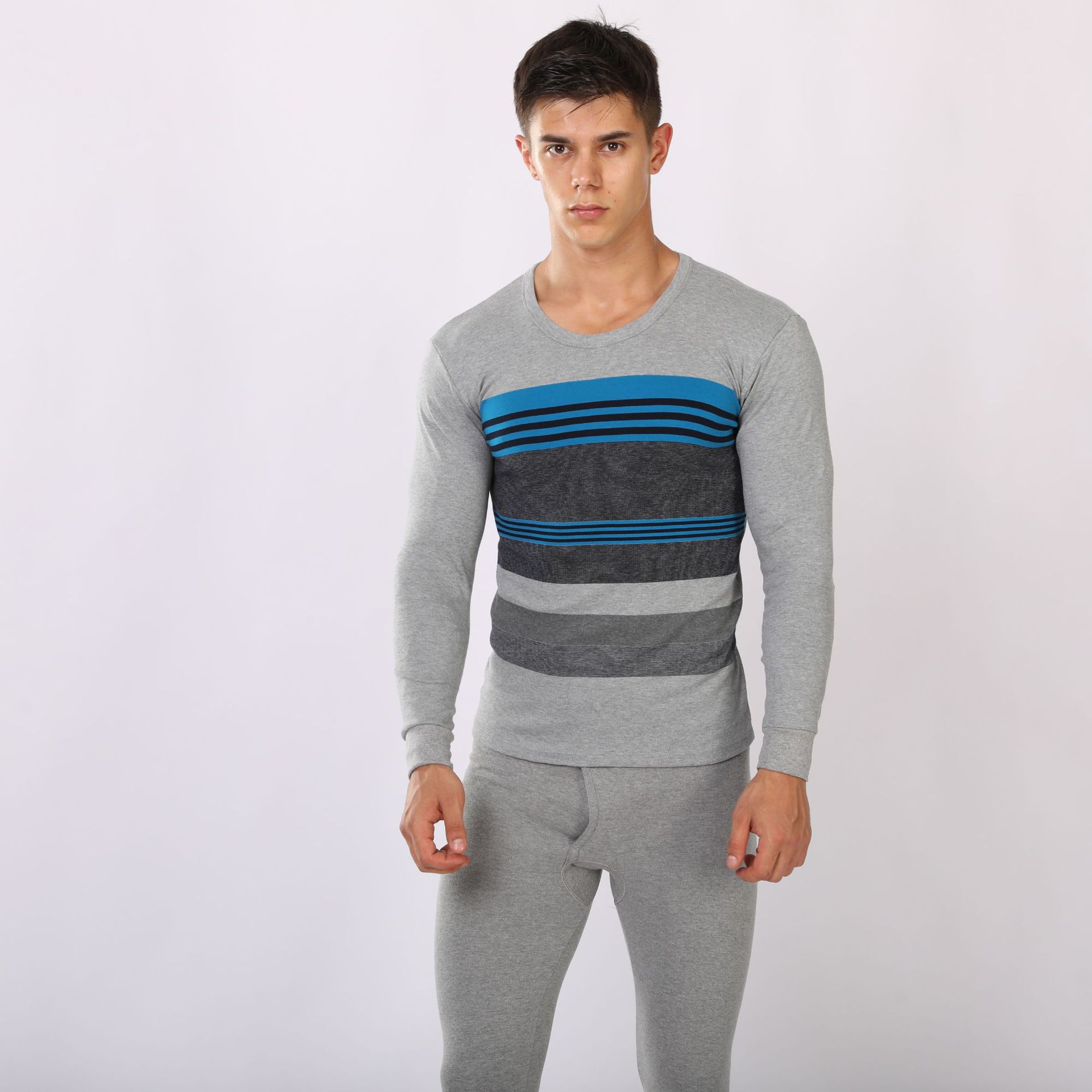 New Men's Cotton Long Johns Wholesale Striped Jacquard Knitted Cotton Thermal Underwear A Generation Application Scenario