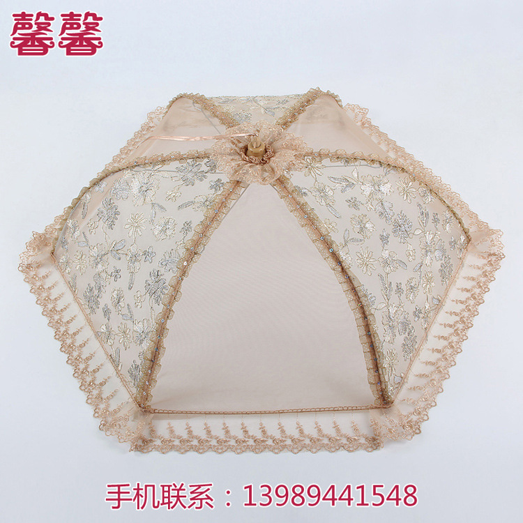 印花布六角不锈钢骨架加大号食物餐厅厨房专用菜罩子可定制批发