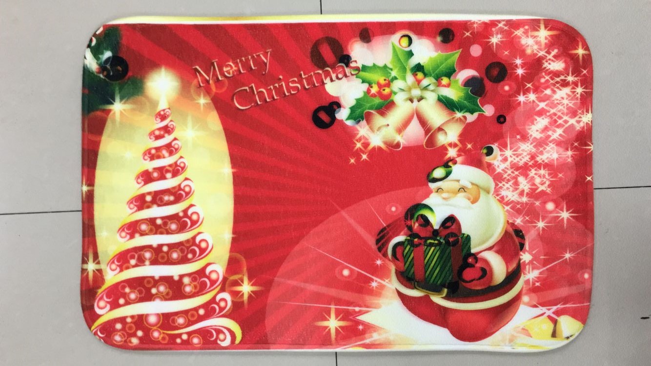 0.8cm flannel Christmas pattern printed floor mat, water-absorbing anti-slip mat, Christmas floor mat, foot mat, door mat Application Scenario