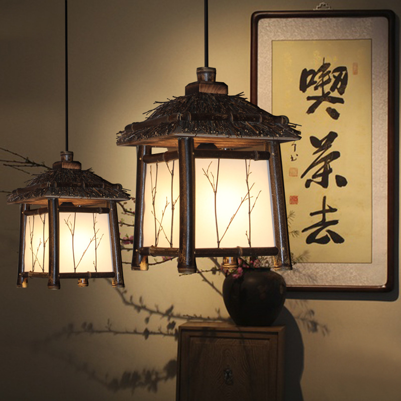 Bamboo house chandelier Chinese style bamboo house antique Zen chandelier