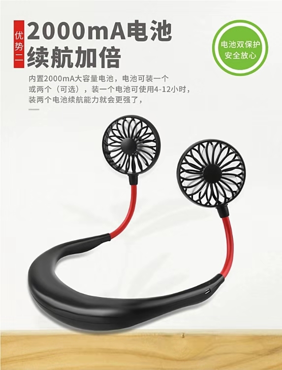 韩国学生懒人风扇挂脖子usb充电挂脖风扇户外旅游便携随身小风扇产品图