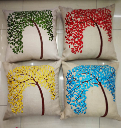 Cotton And Linen Embroidery Fortune Tree Car Throw Pillow Cushion Pillow With Square Pillow Case
