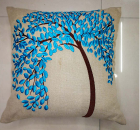 Cotton And Linen Embroidery Fortune Tree Car Throw Pillow Cushion Pillow With Square Pillow Case details Picture
