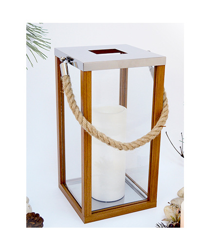 Wood colored glass wind lamp Garden decoration square wood wind lamp