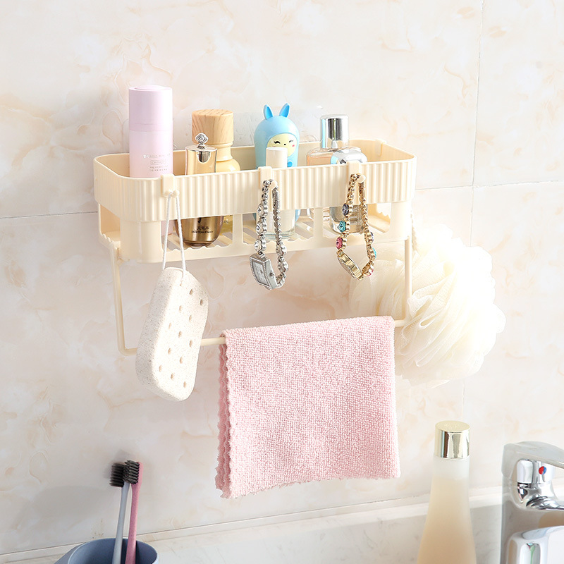 Bathroom and kitchen storage rack, towel and hand towel hanging rack, multi-functional cosmetics and personal care products storage rack Application Scenario