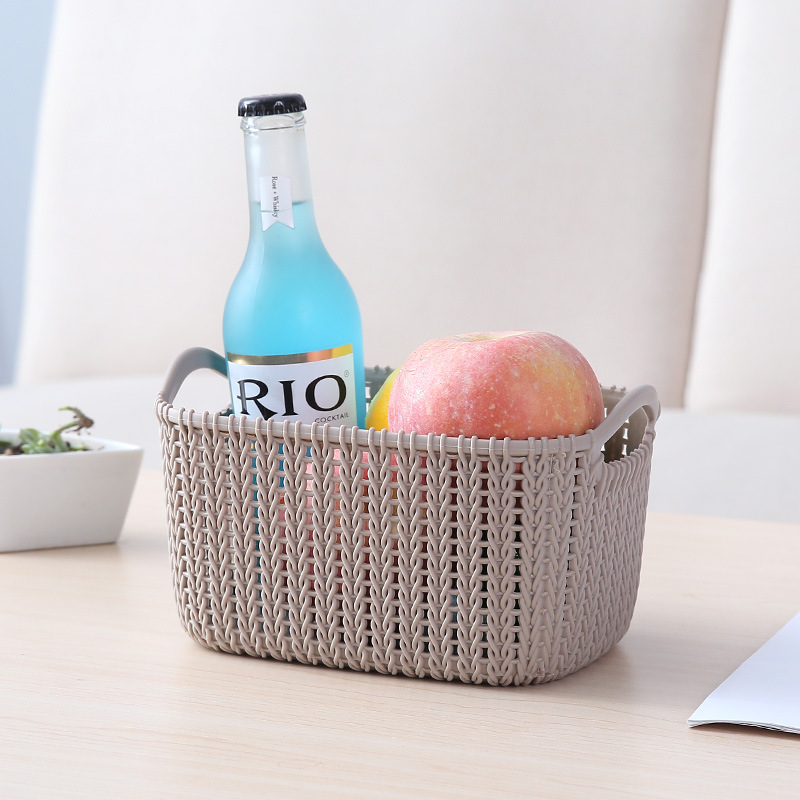 Creative imitation rattan woven storage basket, fruit draining blue hollowed-out double-ear storage basket Application Scenario