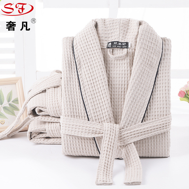 浴袍情侣春秋薄款酒店浴衣酒店纯棉睡袍男女夏季全棉中格华夫格产品图