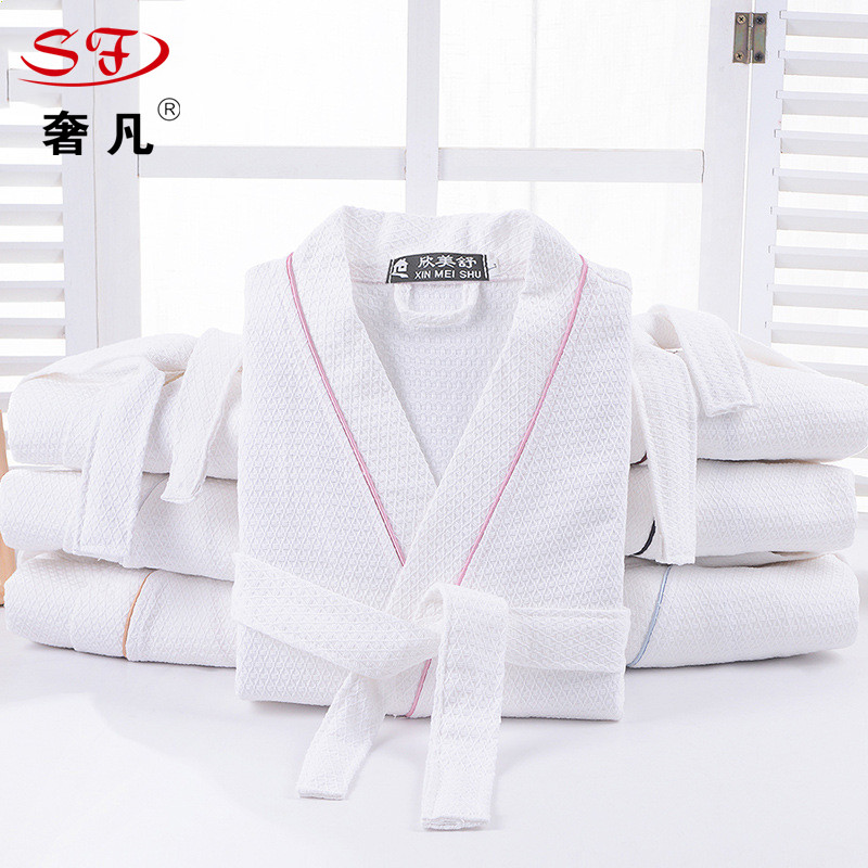 浴袍情侣春秋薄款酒店浴衣酒店纯棉睡袍男女夏季全棉中格华夫格