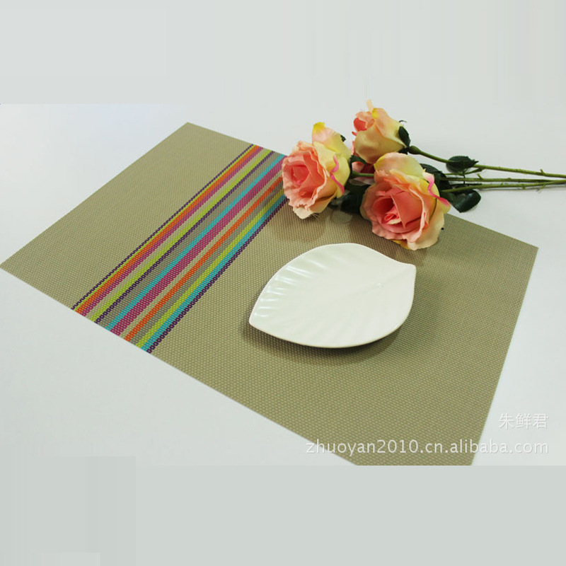 彩虹条PVC餐垫 米色隔热餐垫