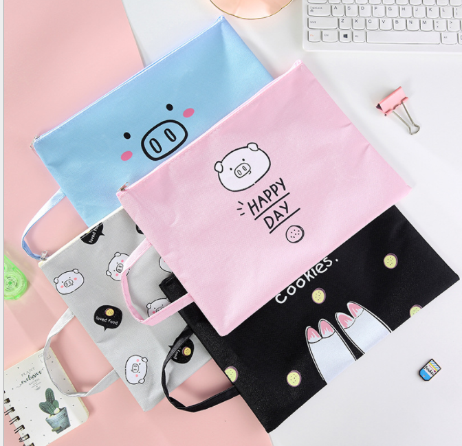 Piggy Series A4 file bags, student tote bags, women's Oxford canvas information bags can be customized