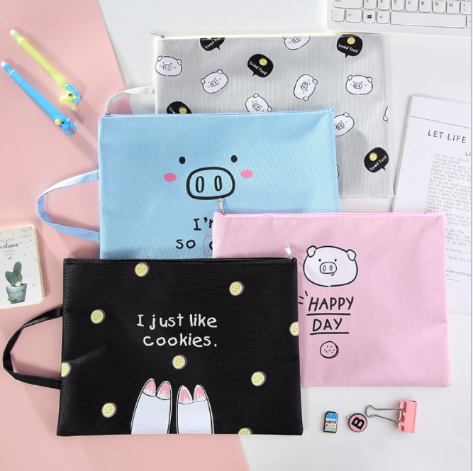 Piggy Series A4 file bags, student tote bags, women's Oxford canvas information bags can be customized details Picture
